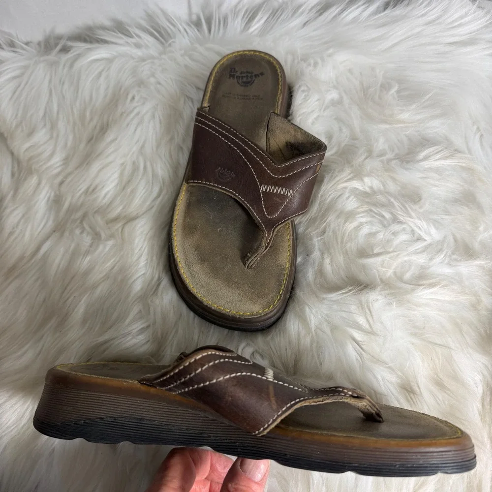 Dr. Martens Mens Vintage Brown Leather Thong Flip Flop Sandals AirWair 10 Size 8
